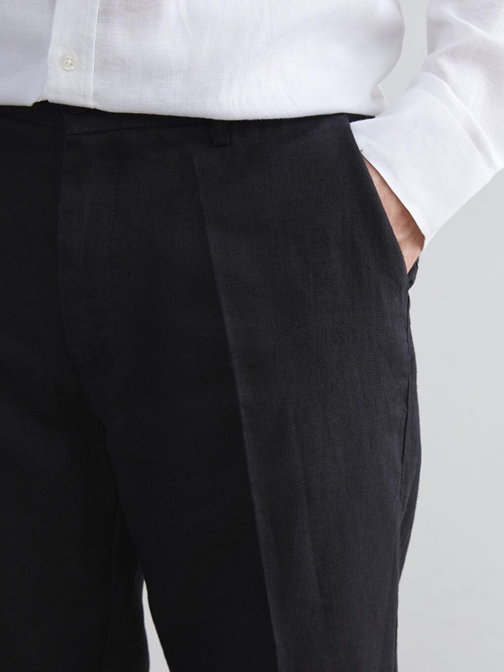 Siyah Standart Kalıp Poplin Erkek Pantolon-2