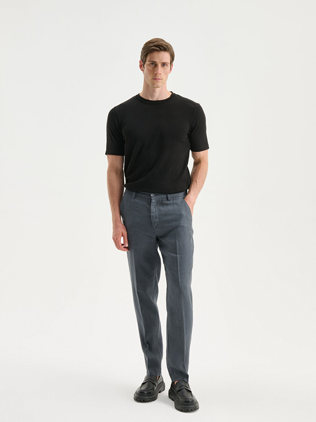 Gri Standart Kalıp Poplin Erkek Pantolon