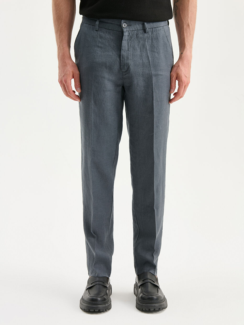 Gri Standart Kalıp Poplin Erkek Pantolon-1