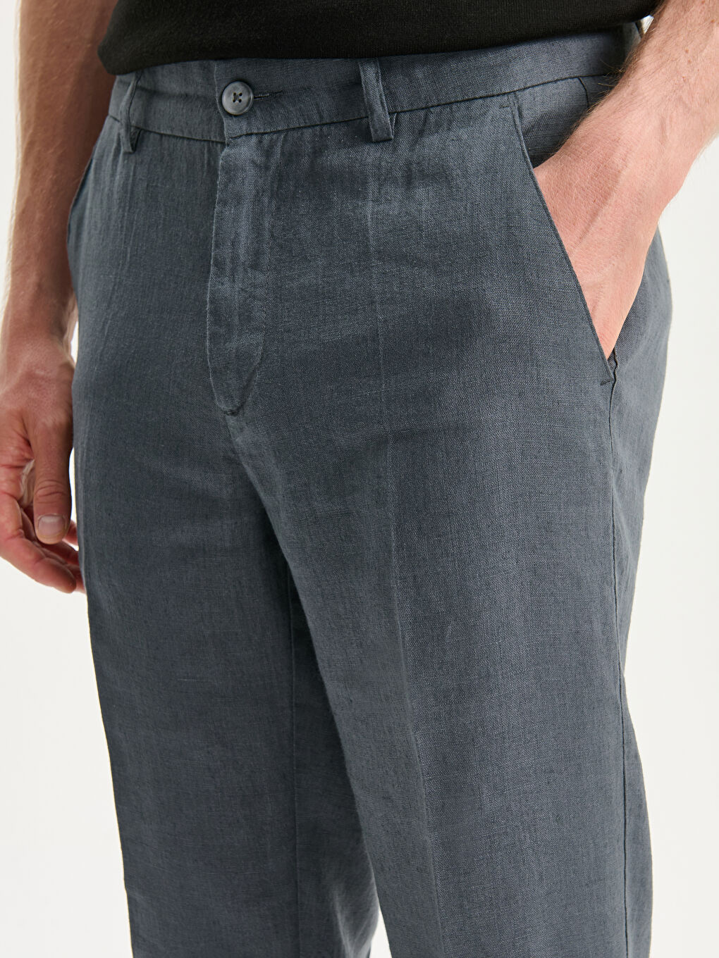 Gri Standart Kalıp Poplin Erkek Pantolon-2