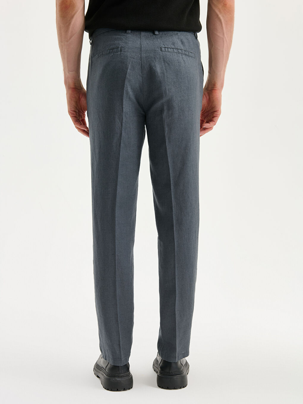 Gri Standart Kalıp Poplin Erkek Pantolon-3