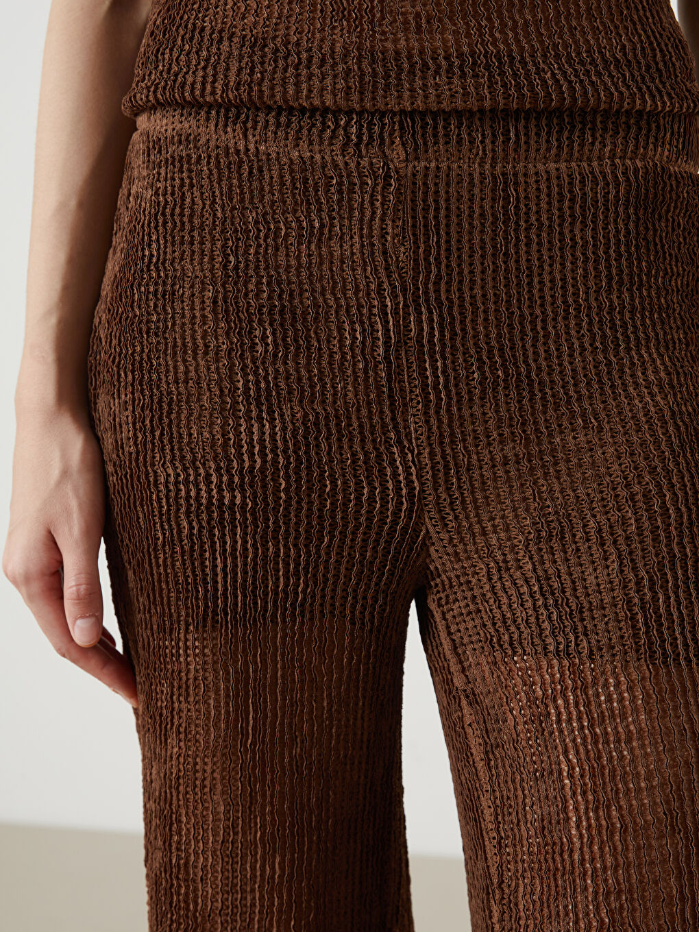 Elasticated Waist Textured Women's Trousers-5