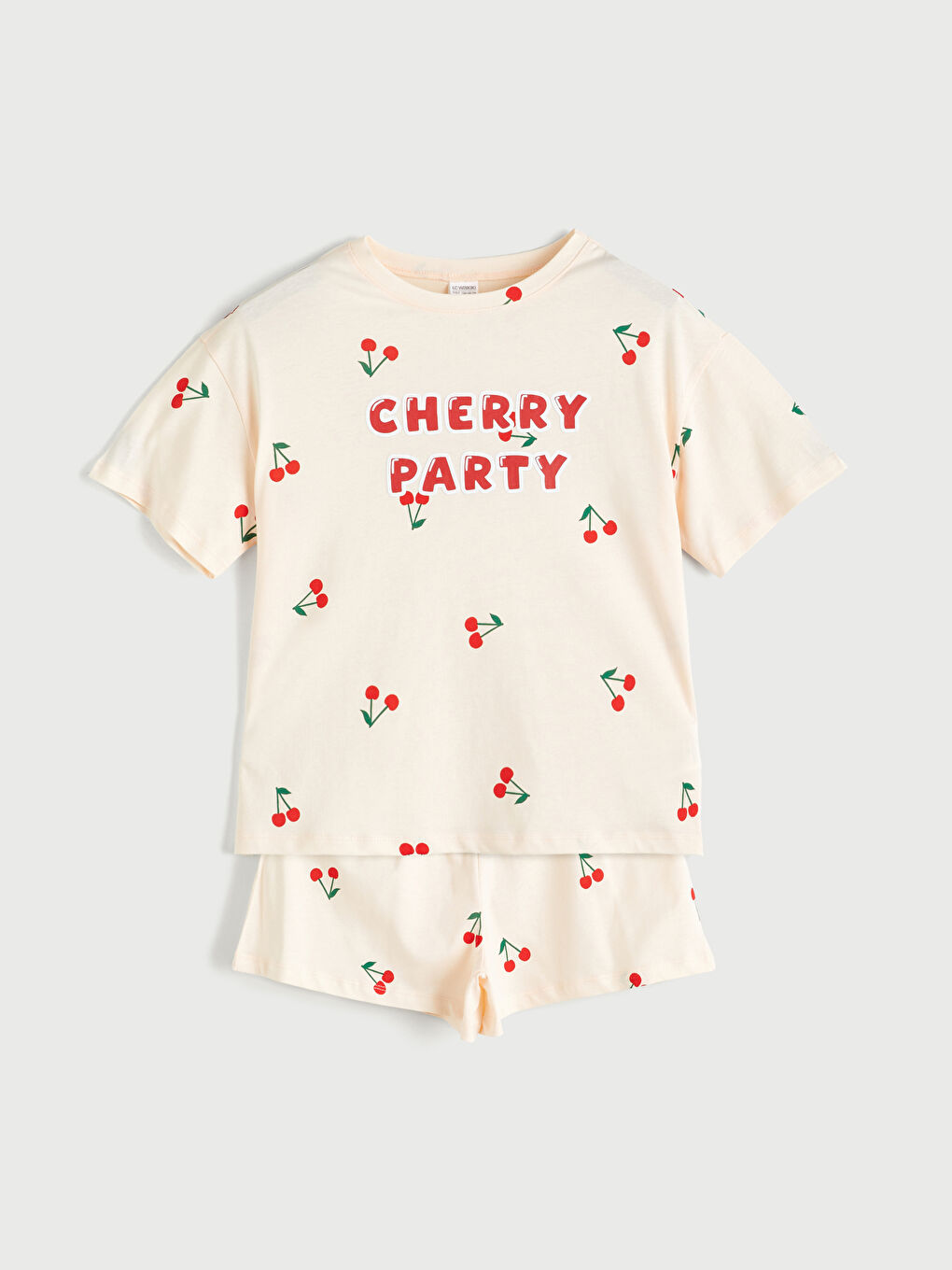 Ekru Bisiklet Yaka Kız Çocuk Pijama Üst