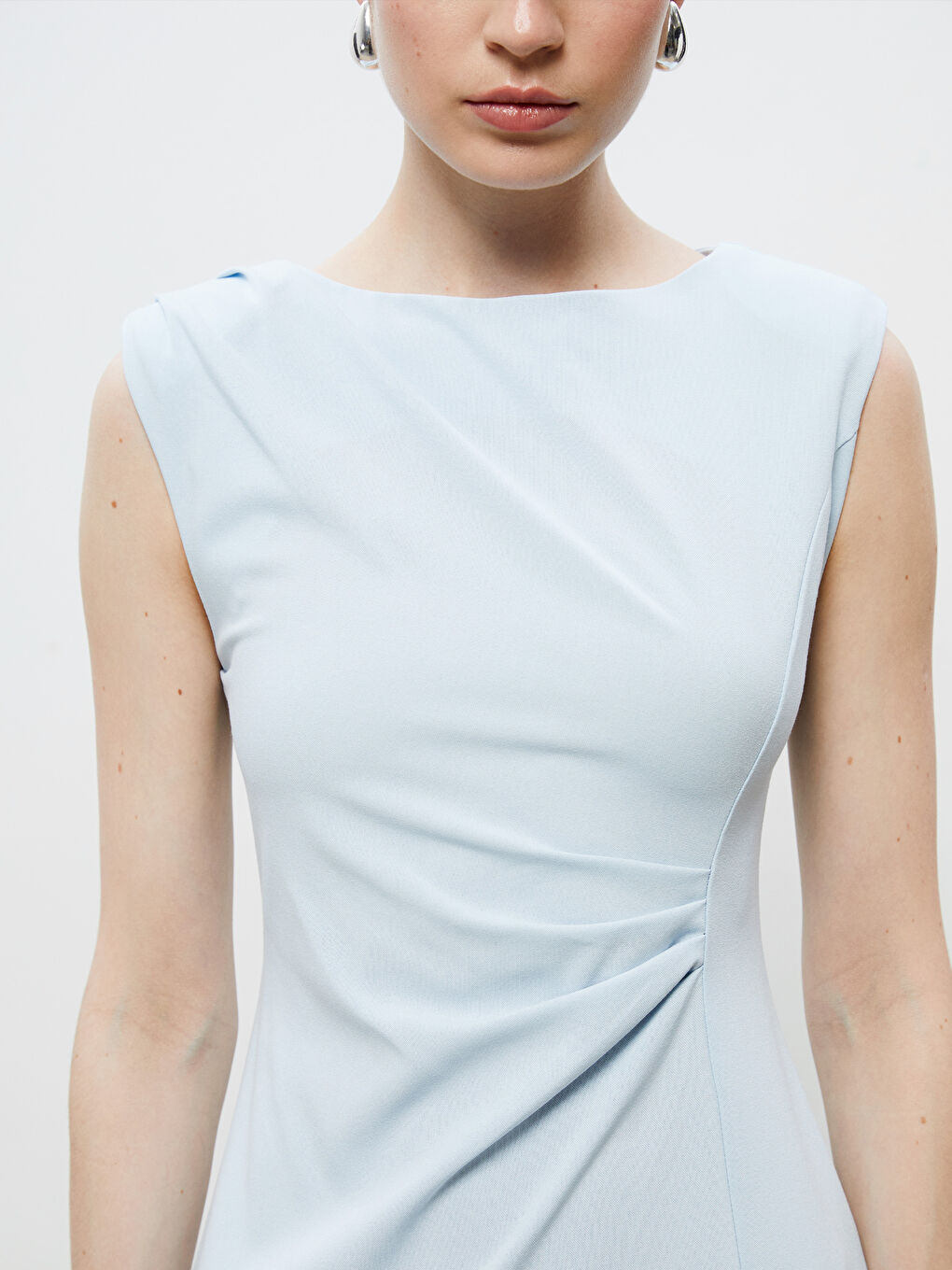 Mavi Bisiklet Yaka Büzgülü Elbise-2