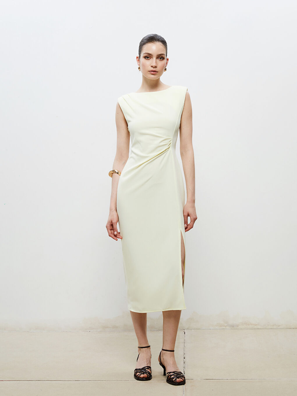 Sarı Bisiklet Yaka Büzgülü Elbise-1