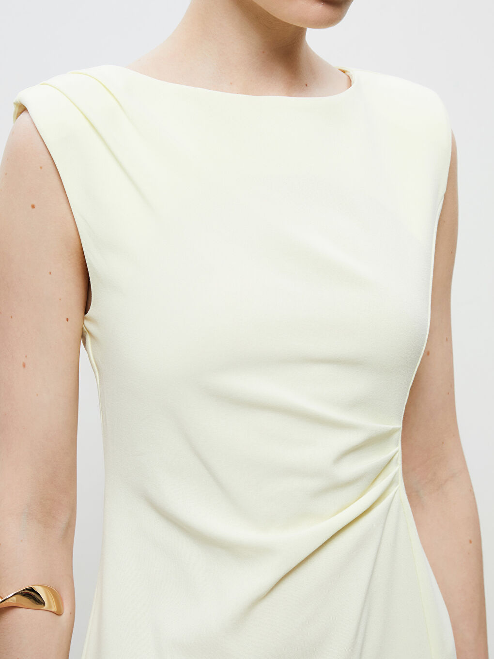 Sarı Bisiklet Yaka Büzgülü Elbise-2