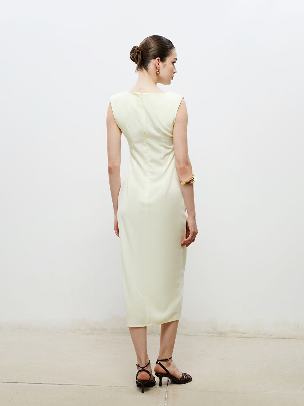 Sarı Bisiklet Yaka Büzgülü Elbise-3