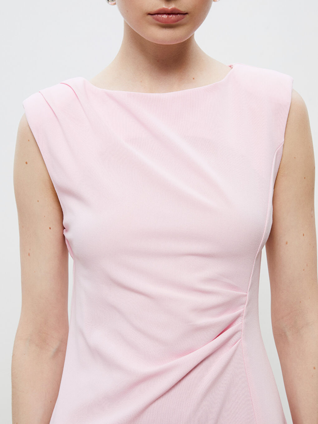 Pembe Bisiklet Yaka Büzgülü Elbise-2