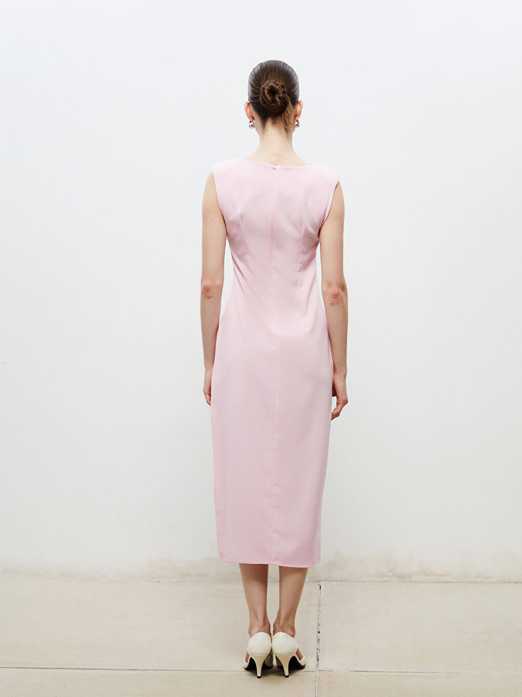 Pembe Bisiklet Yaka Büzgülü Elbise-3