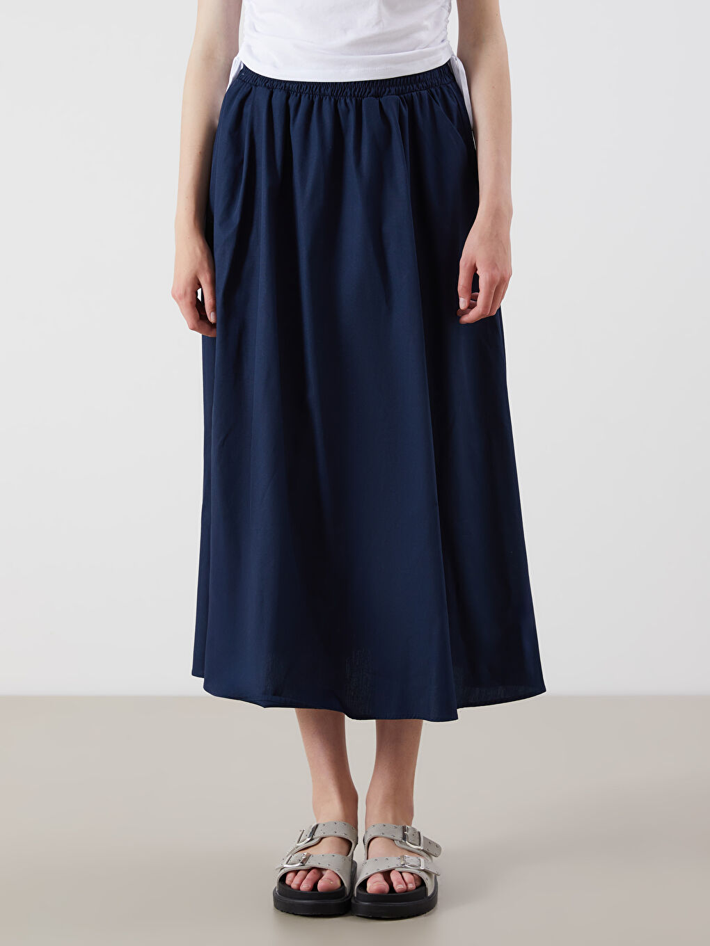 Elasticated Waist Poplin Skirt-1
