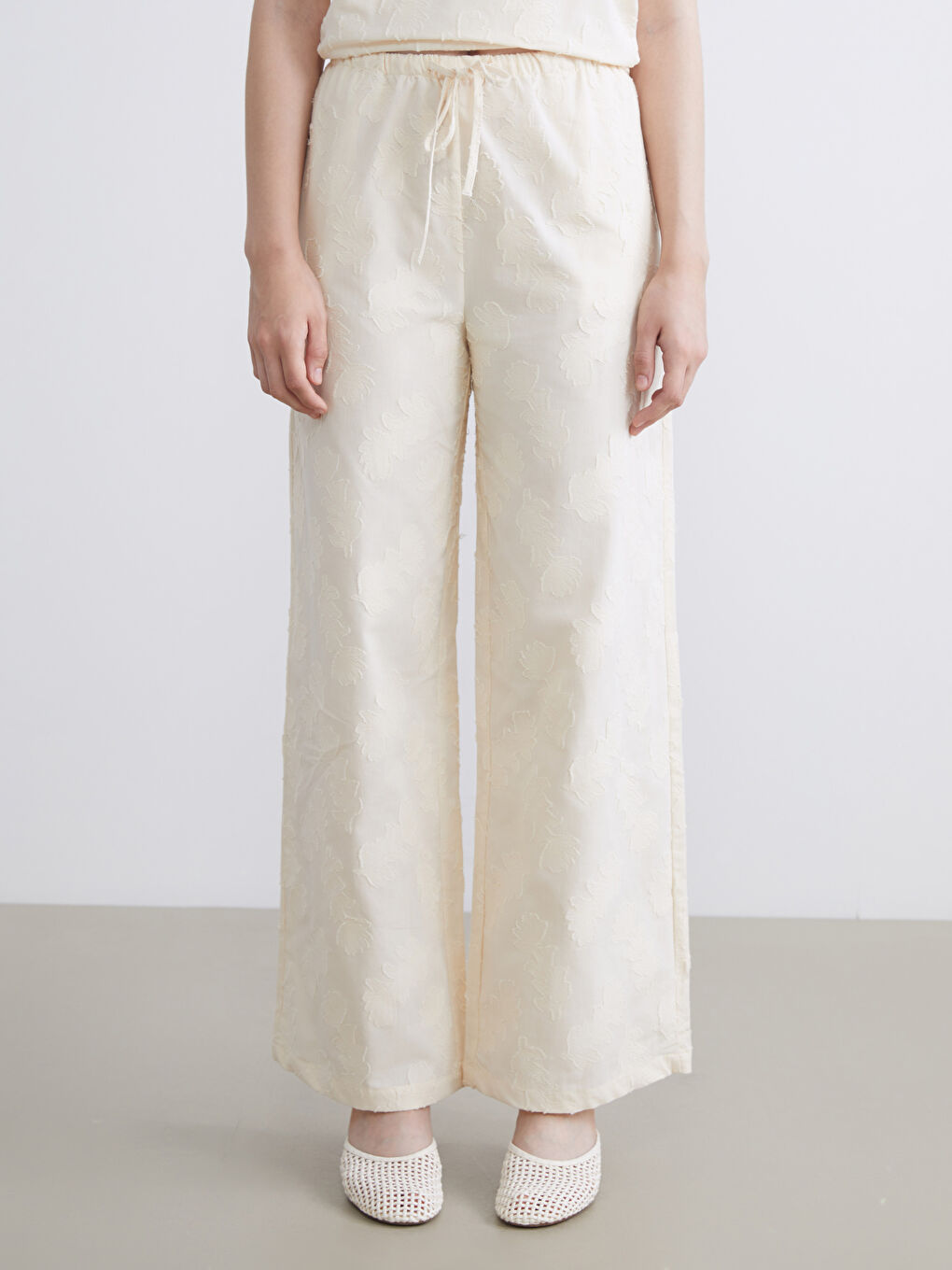 Elasticated Waist Self-Patterned Women's Trousers-1