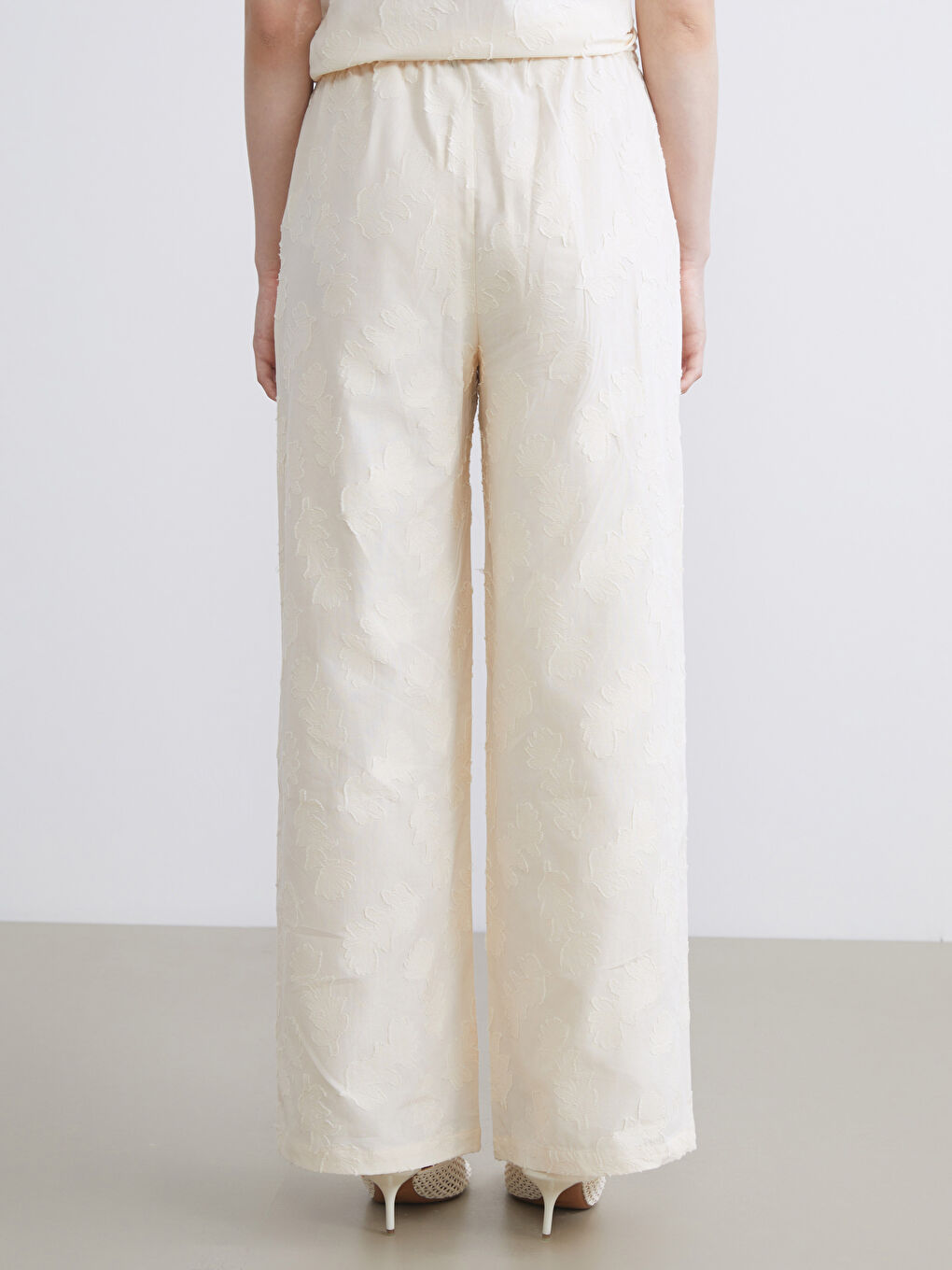 Elasticated Waist Self-Patterned Women's Trousers-3