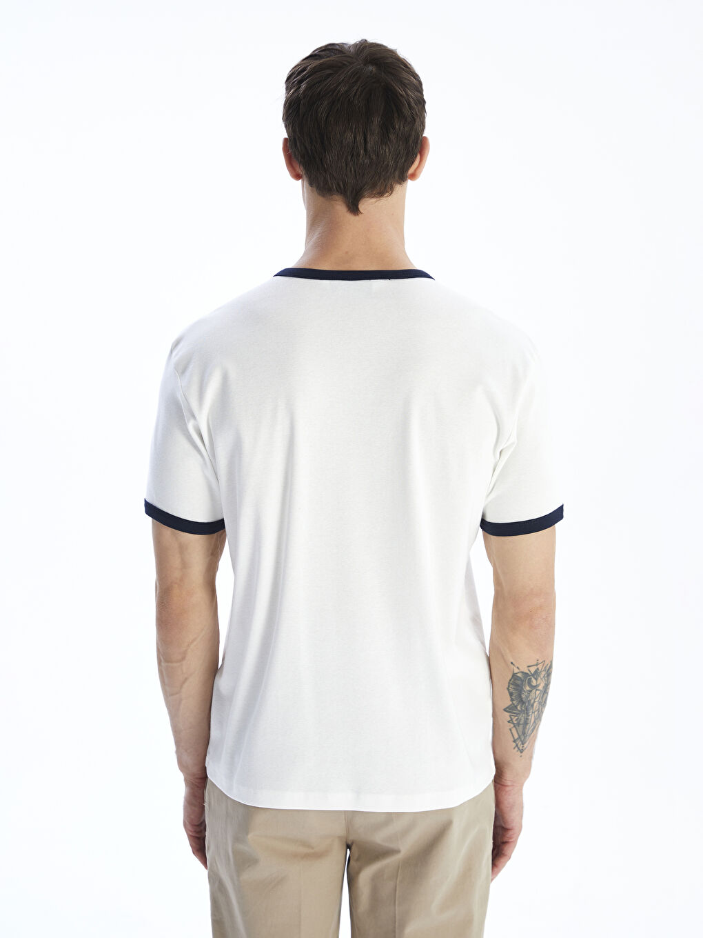 Ekru Bisiklet Yaka Penye Erkek Tişört-3