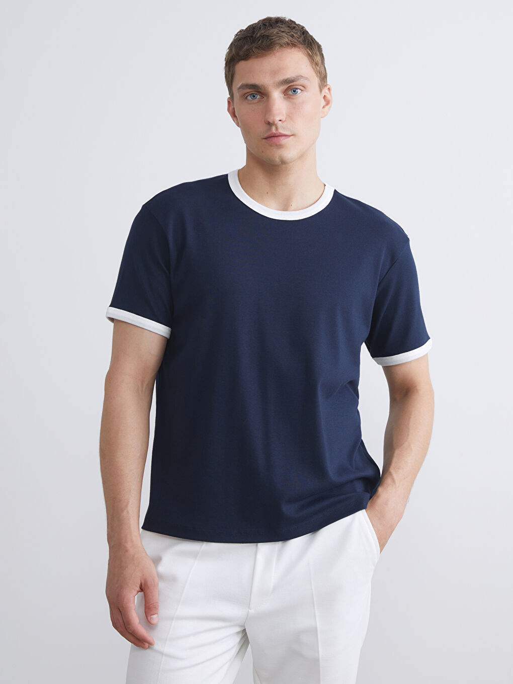 Lacivert Bisiklet Yaka Penye Erkek Tişört