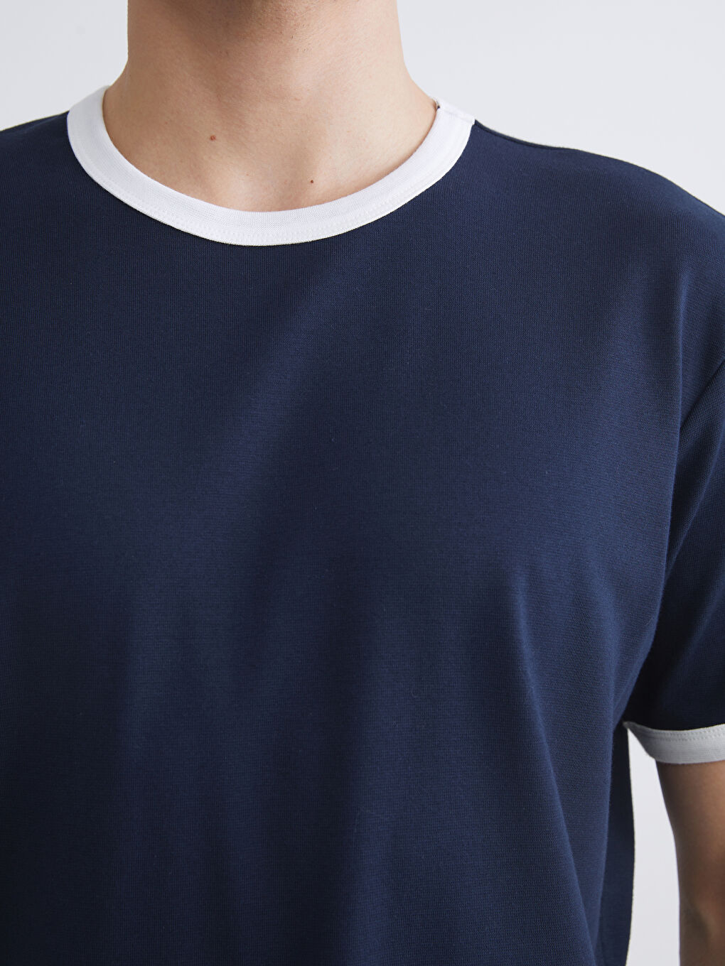 Lacivert Bisiklet Yaka Penye Erkek Tişört-2