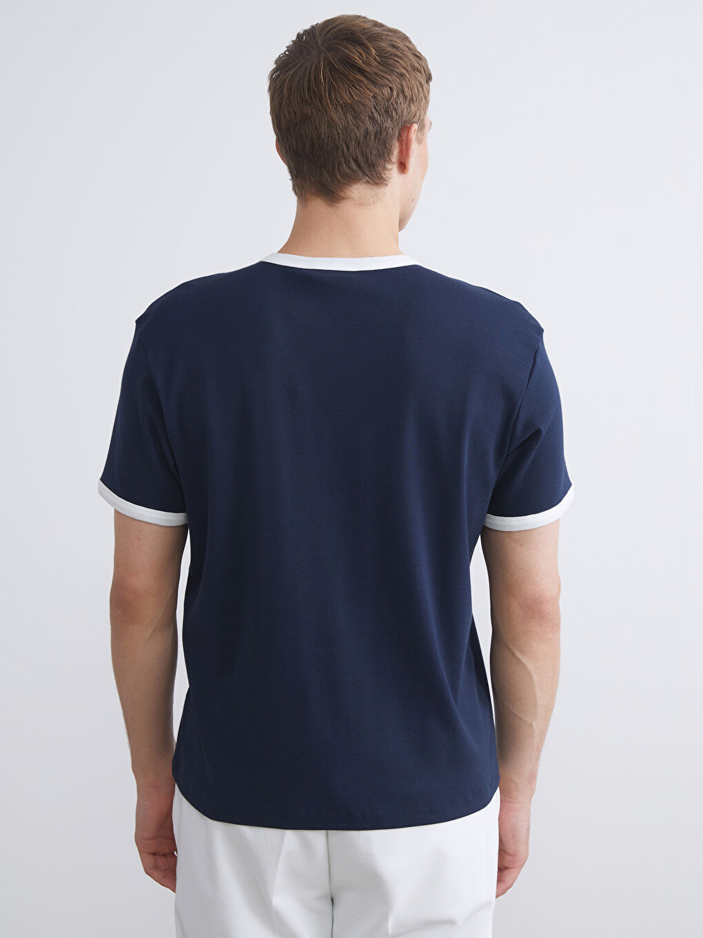 Lacivert Bisiklet Yaka Penye Erkek Tişört-3