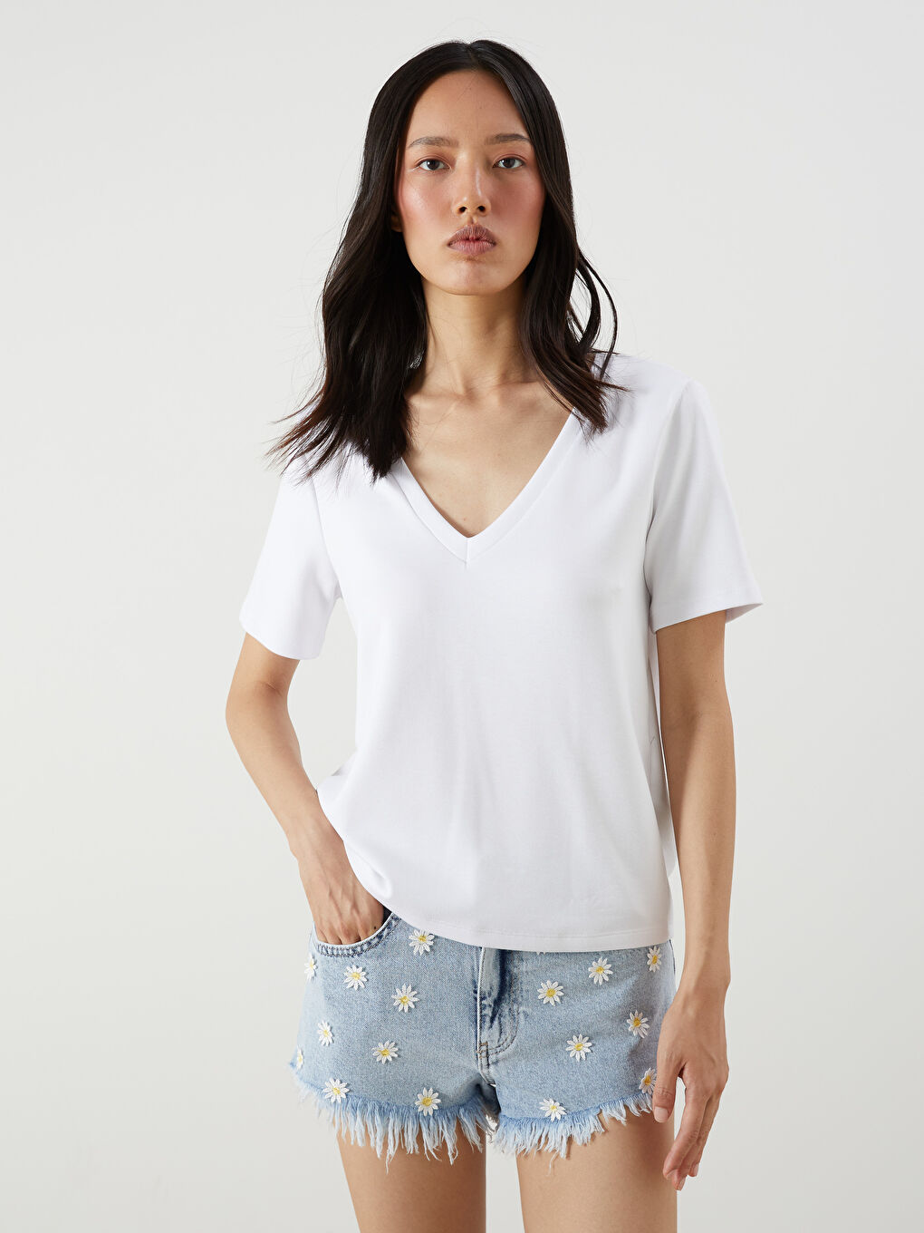 LCW Vision V Neck Women's T-Shirt -S5RH60Z8-Q6K