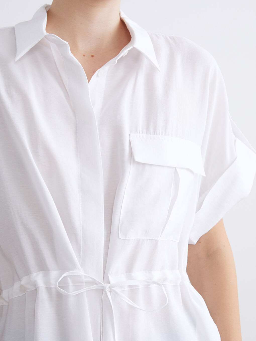 Beyaz Modal Karışımlı Oversize Kadın Gömlek-2