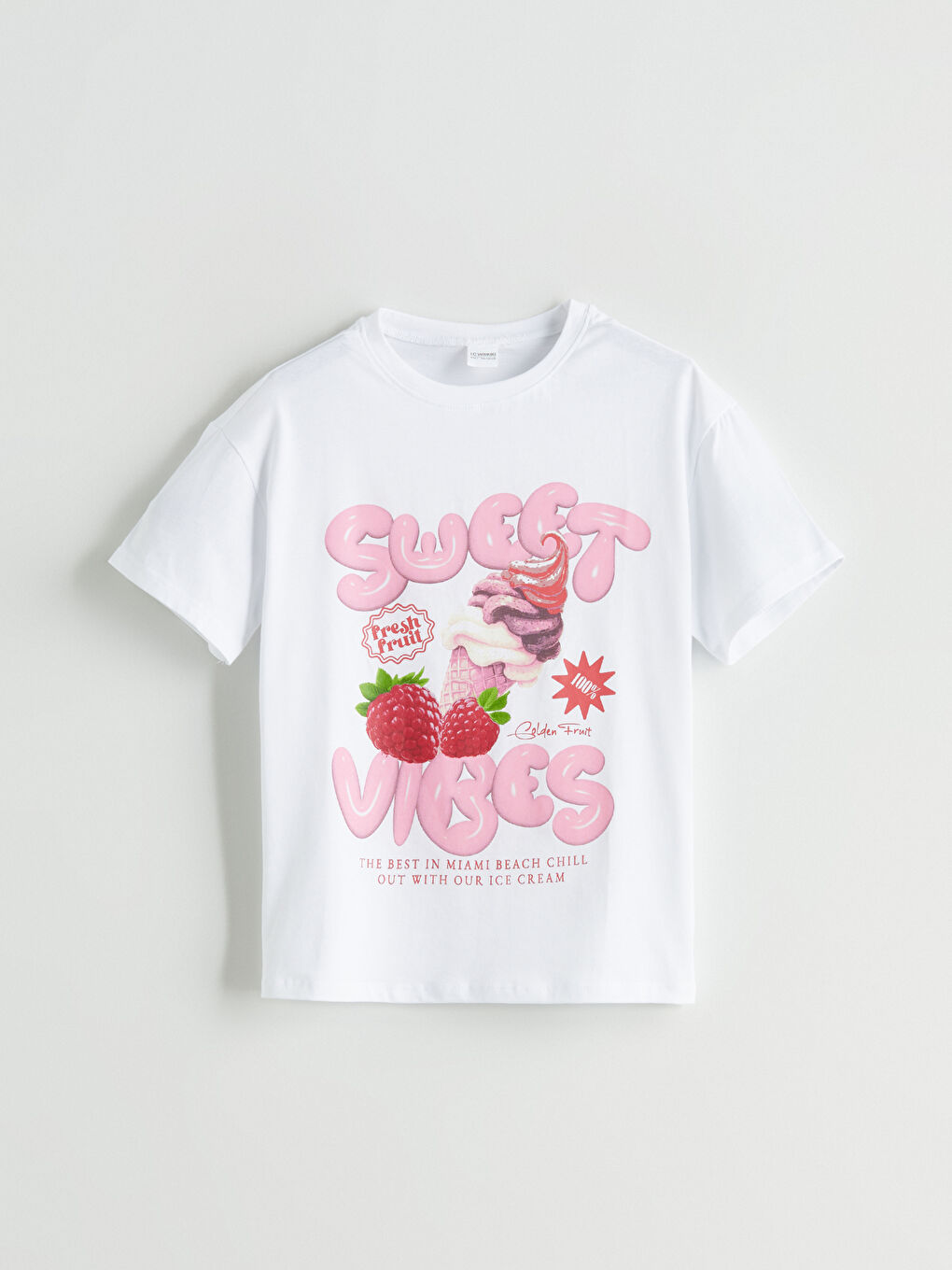 Beyaz Bisiklet Yaka Kız Çocuk Pijama Üst