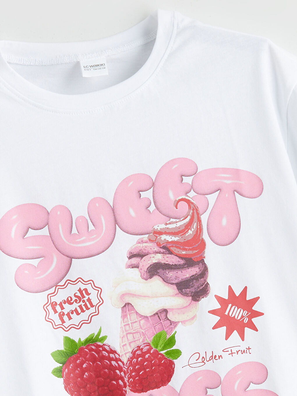 Beyaz Bisiklet Yaka Kız Çocuk Pijama Üst-1