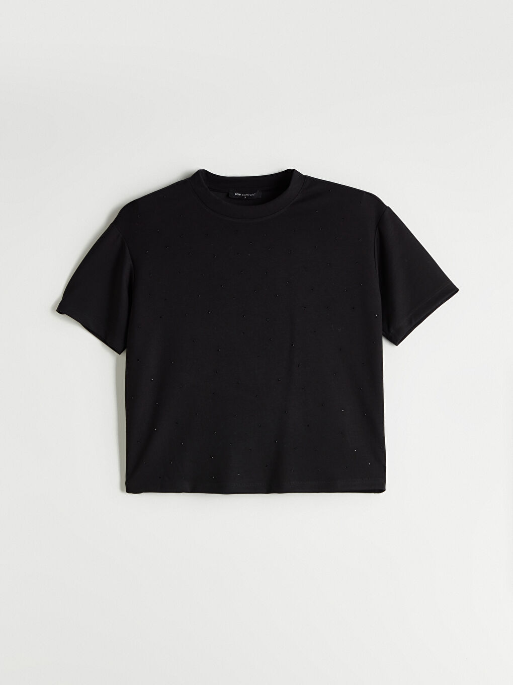 Siyah Bisiklet Yaka Taşlı Kadın Tişört-4