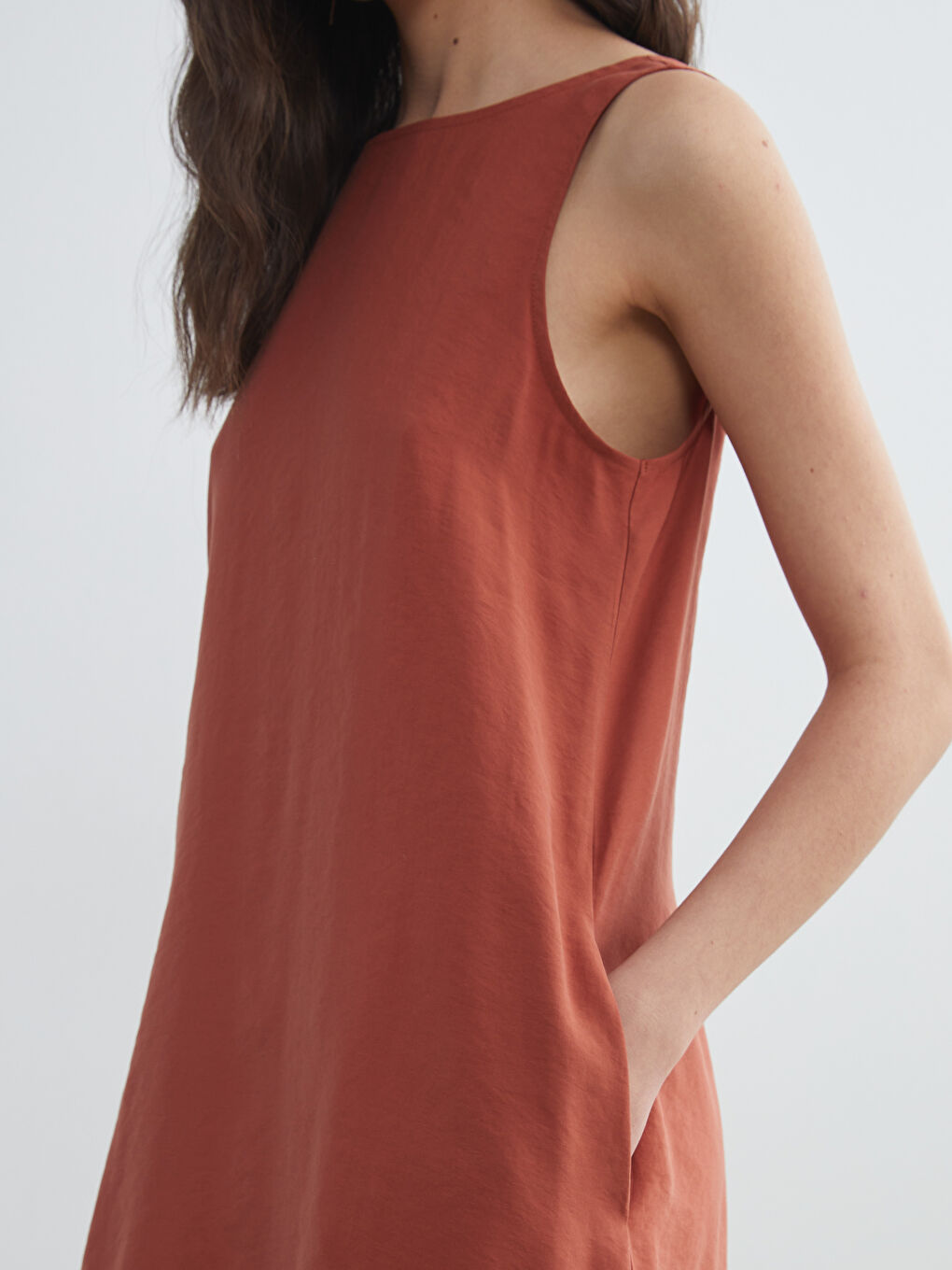 Turuncu V Yaka Modal Karışımlı Elbise-2