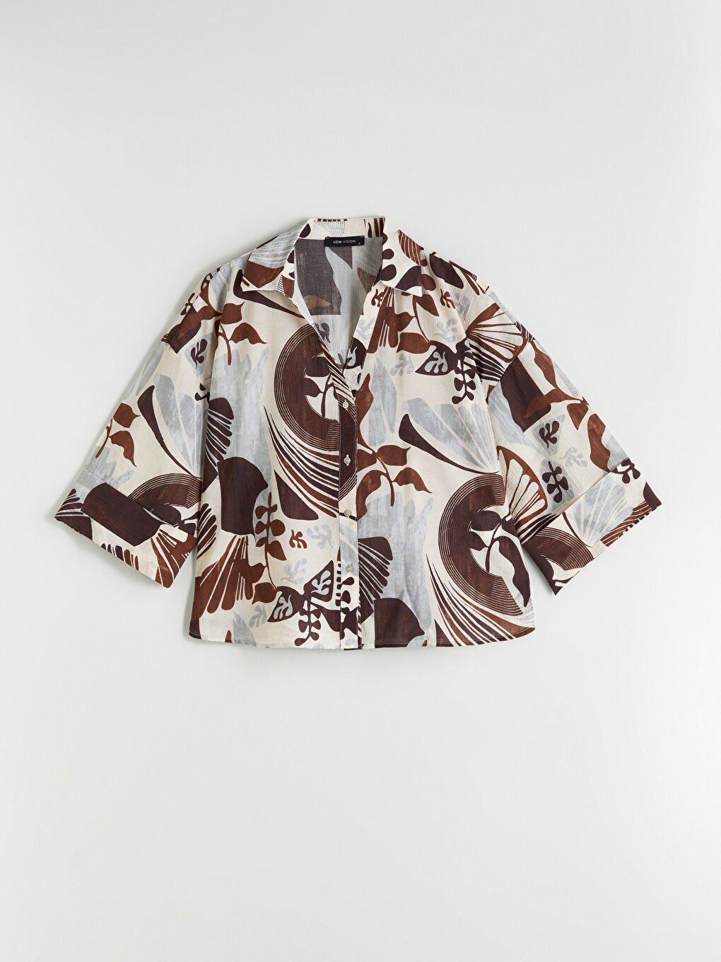 Kahverengi Desenli Oversize Kadın Gömlek-4