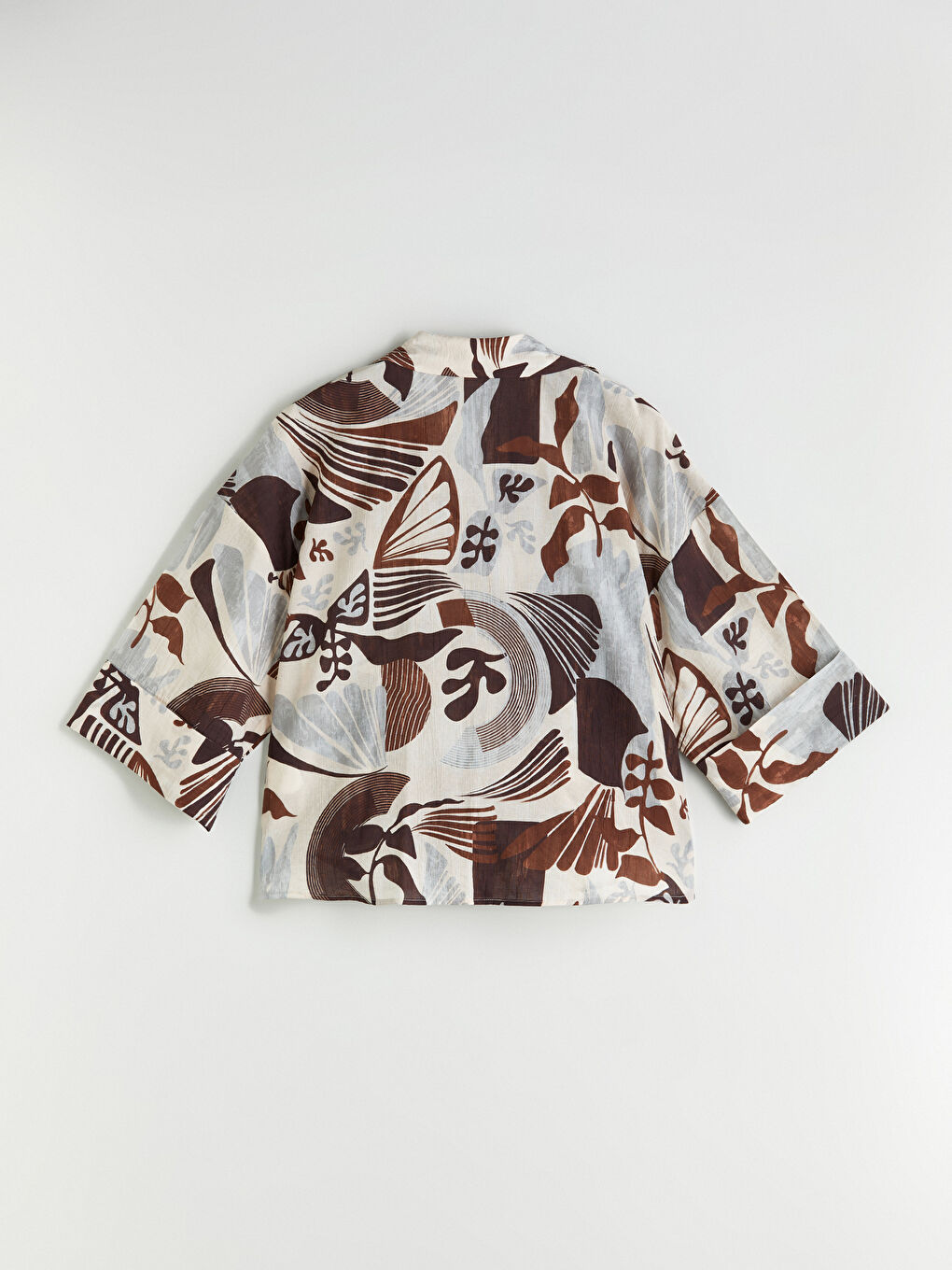 Kahverengi Desenli Oversize Kadın Gömlek-5