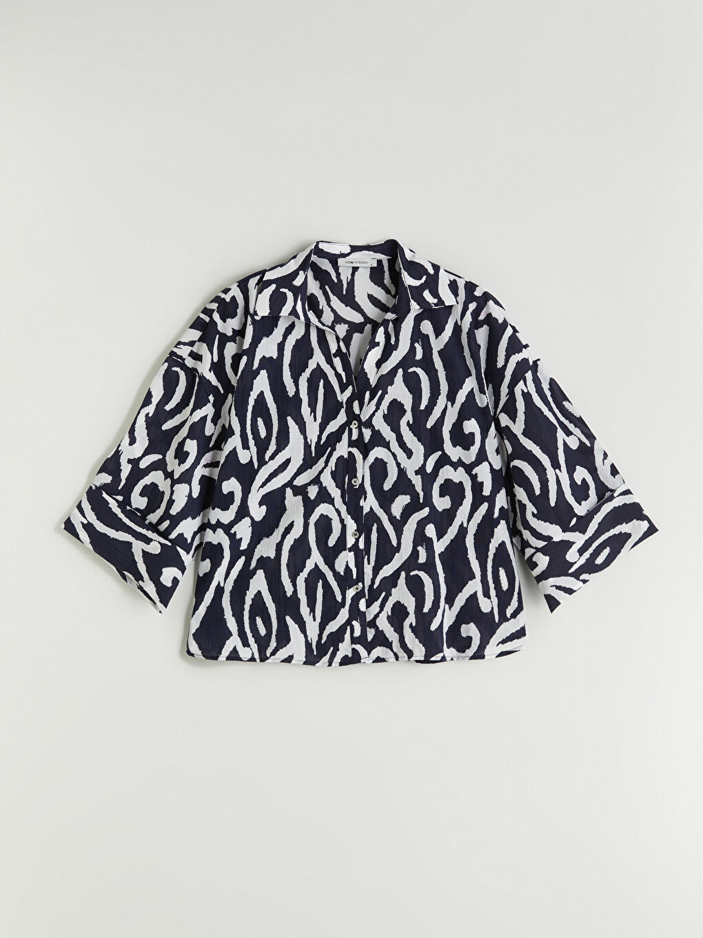 Lacivert Desenli Oversize Kadın Gömlek-4