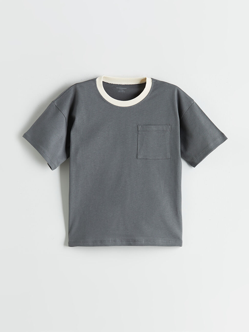 Gri Bisiklet Yaka Basic Erkek Çocuk Tişört