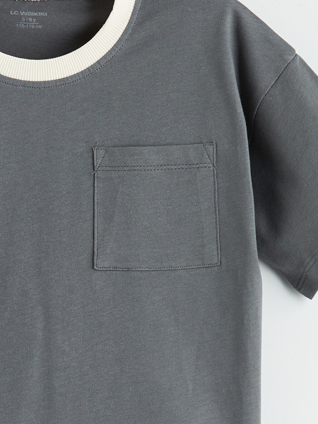 Gri Bisiklet Yaka Basic Erkek Çocuk Tişört-1