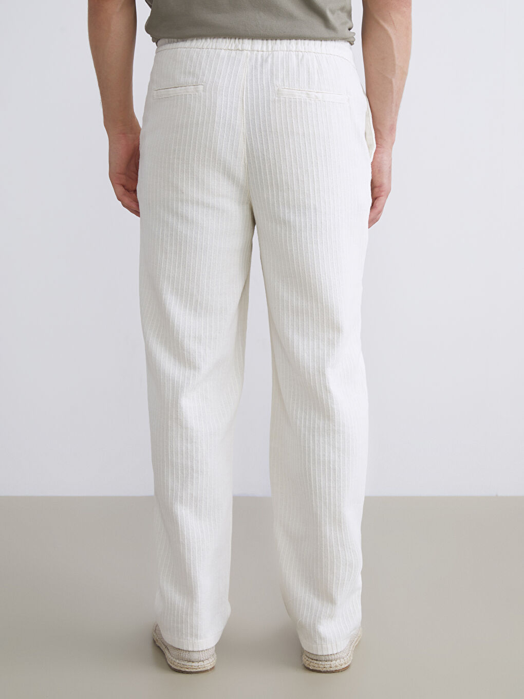 Ekru Standart Kalıp Keten Görünümlü Erkek Pantolon-3