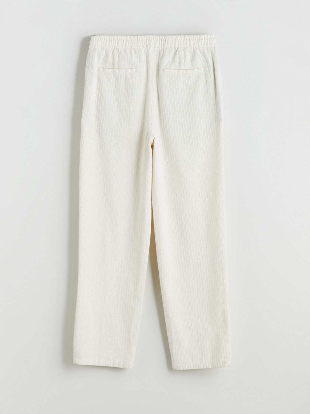 Ekru Standart Kalıp Keten Görünümlü Erkek Pantolon-5