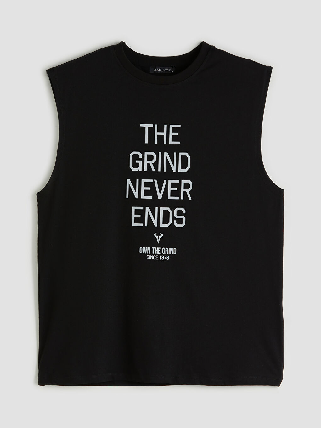 Siyah Bisiklet Yaka Baskılı Erkek Kolsuz Tişört-4