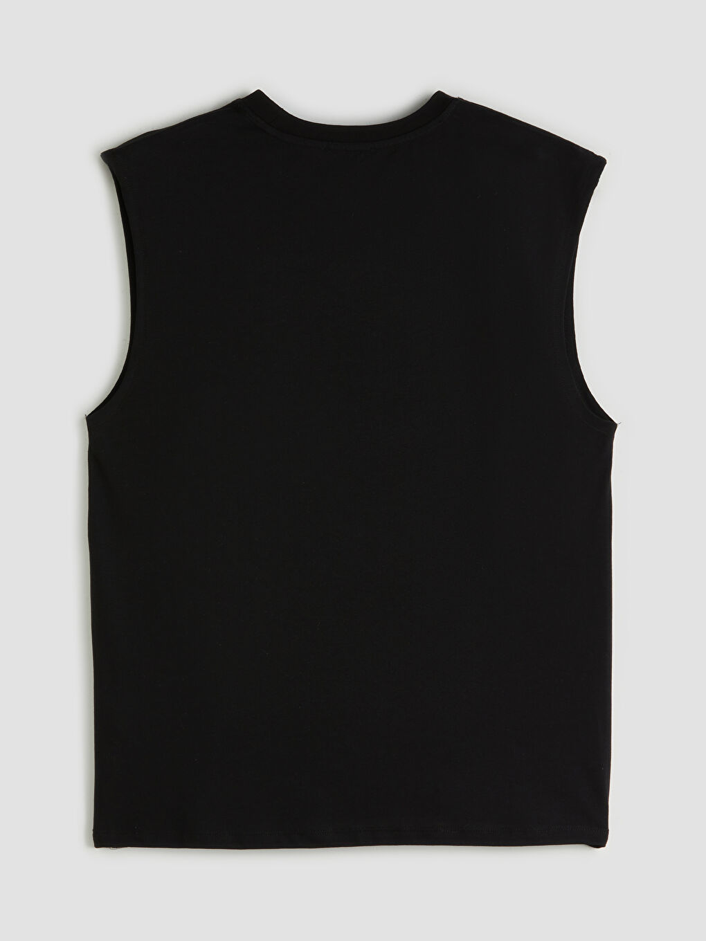 Siyah Bisiklet Yaka Baskılı Erkek Kolsuz Tişört-5