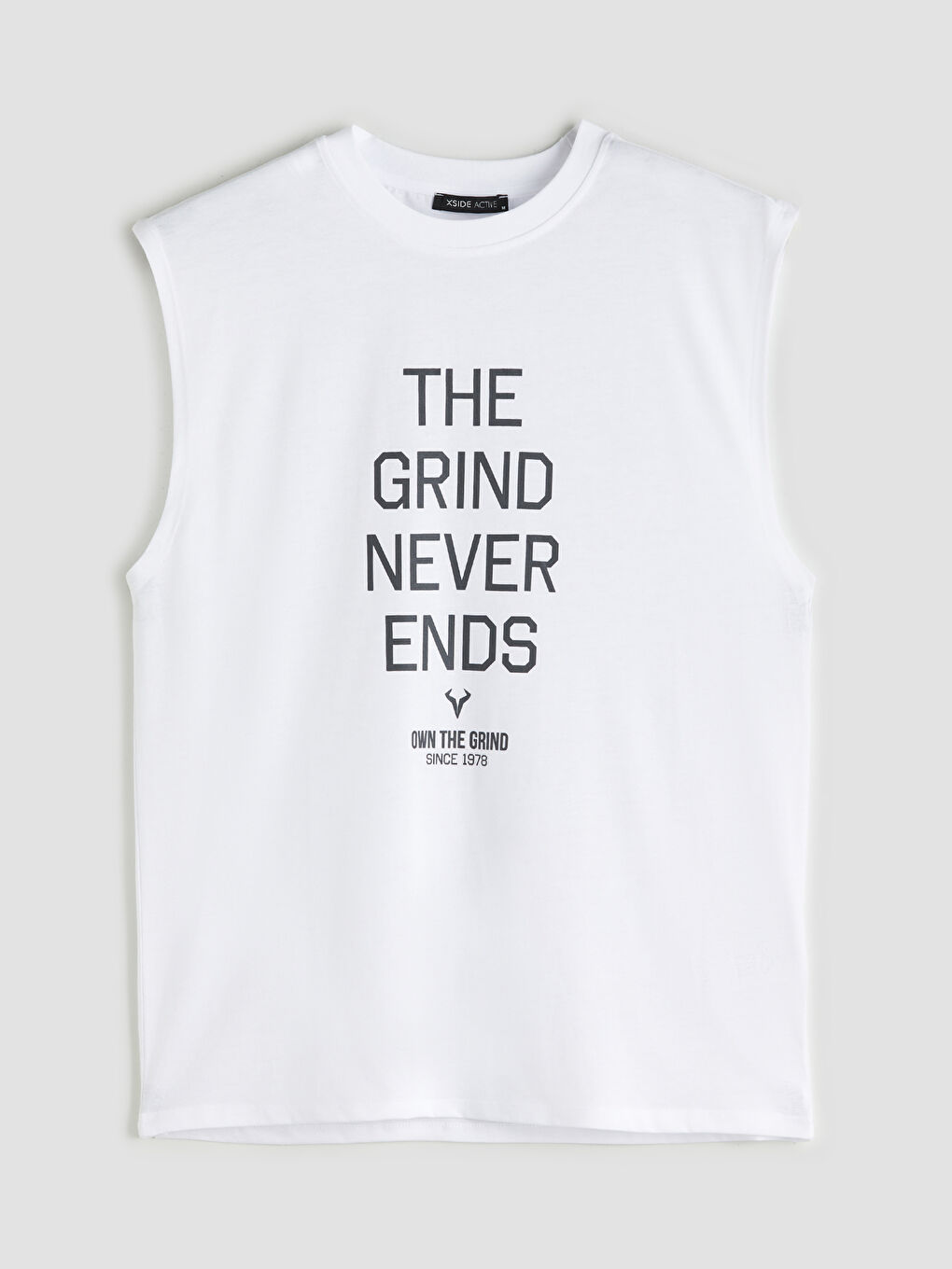 Beyaz Bisiklet Yaka Baskılı Erkek Kolsuz Tişört-4