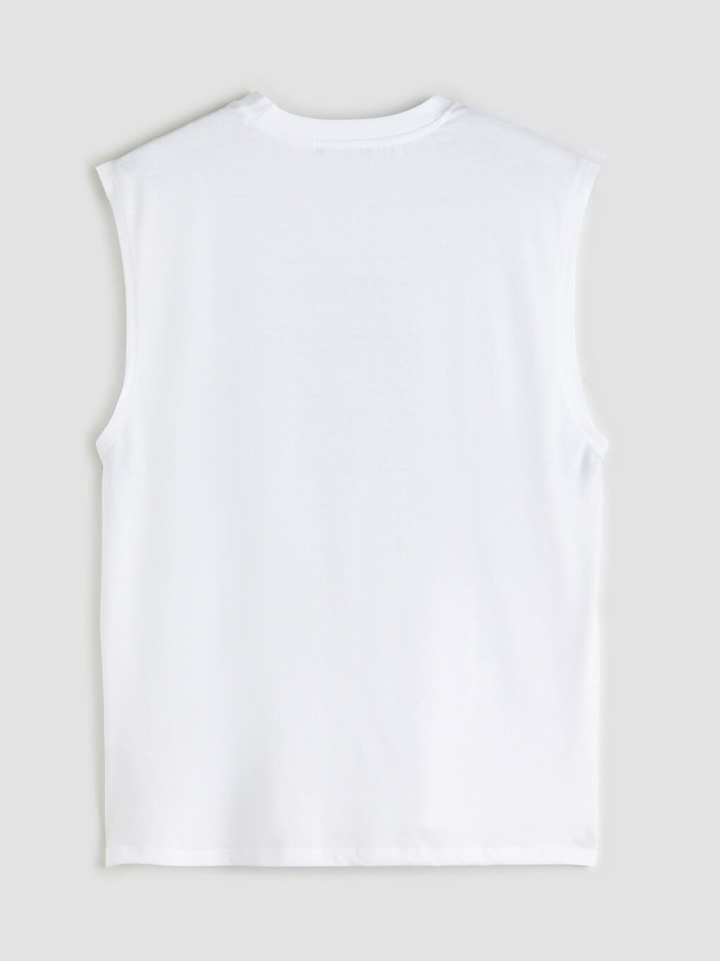 Beyaz Bisiklet Yaka Baskılı Erkek Kolsuz Tişört-5