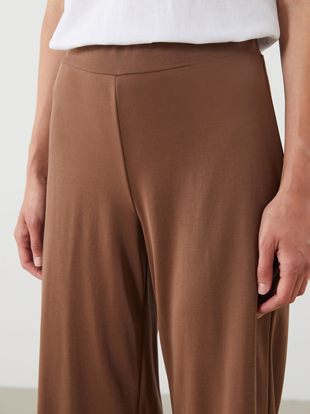 Kahverengi Beli Lastikli Modal Karışımlı Kadın Kapri-2