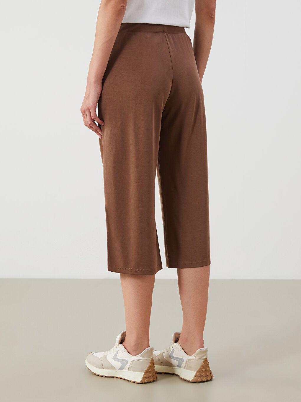 Kahverengi Beli Lastikli Modal Karışımlı Kadın Kapri-3