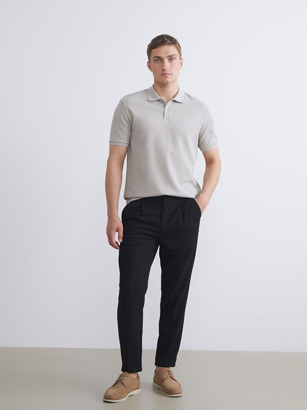 Gri Polo Yaka Erkek Tişört-1