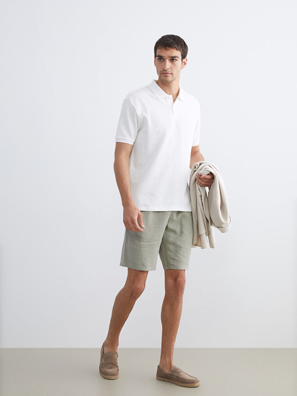 Ekru Polo Yaka Erkek Tişört-1