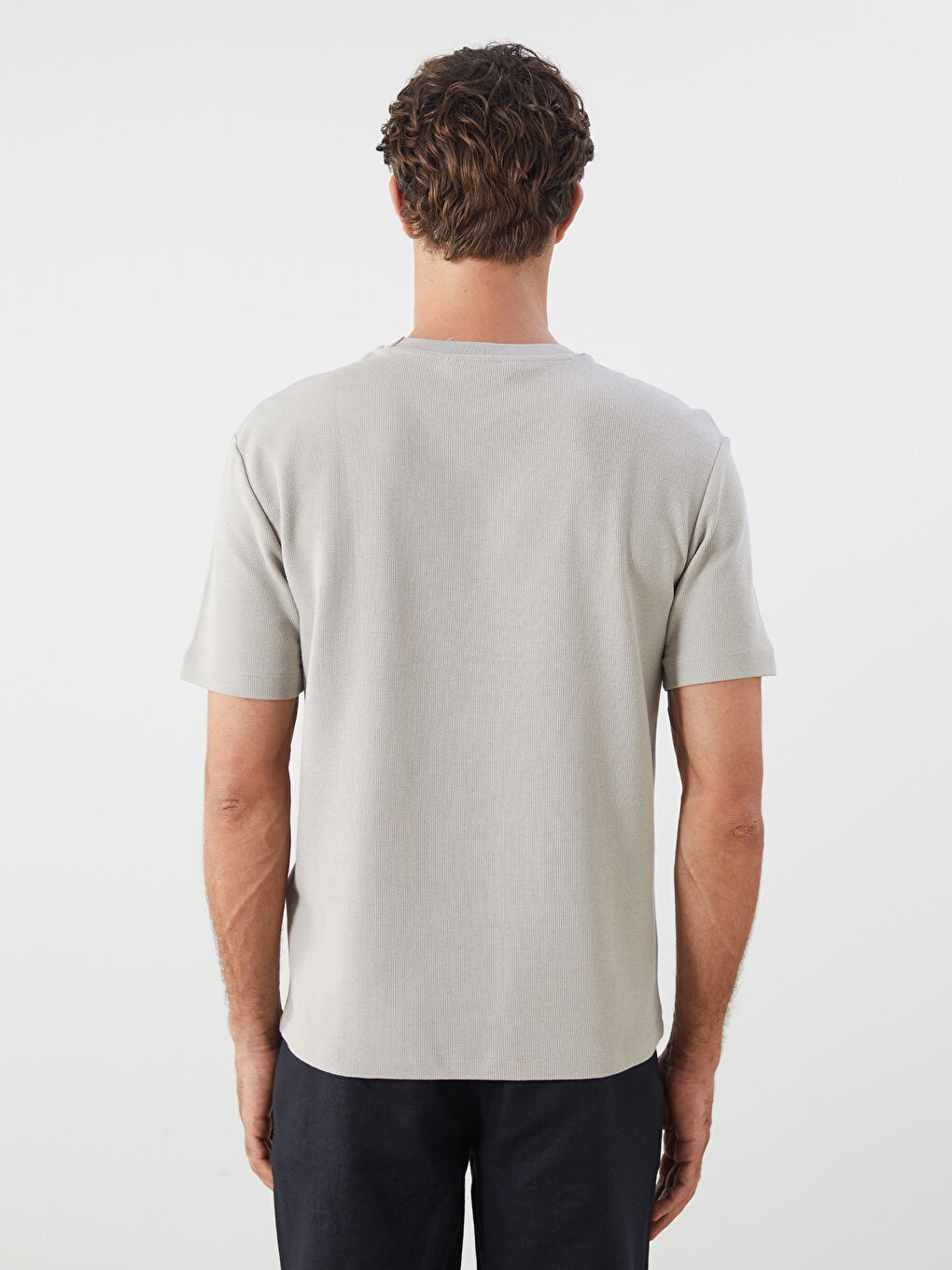 Gri Bisiklet Yaka Erkek Tişört-3