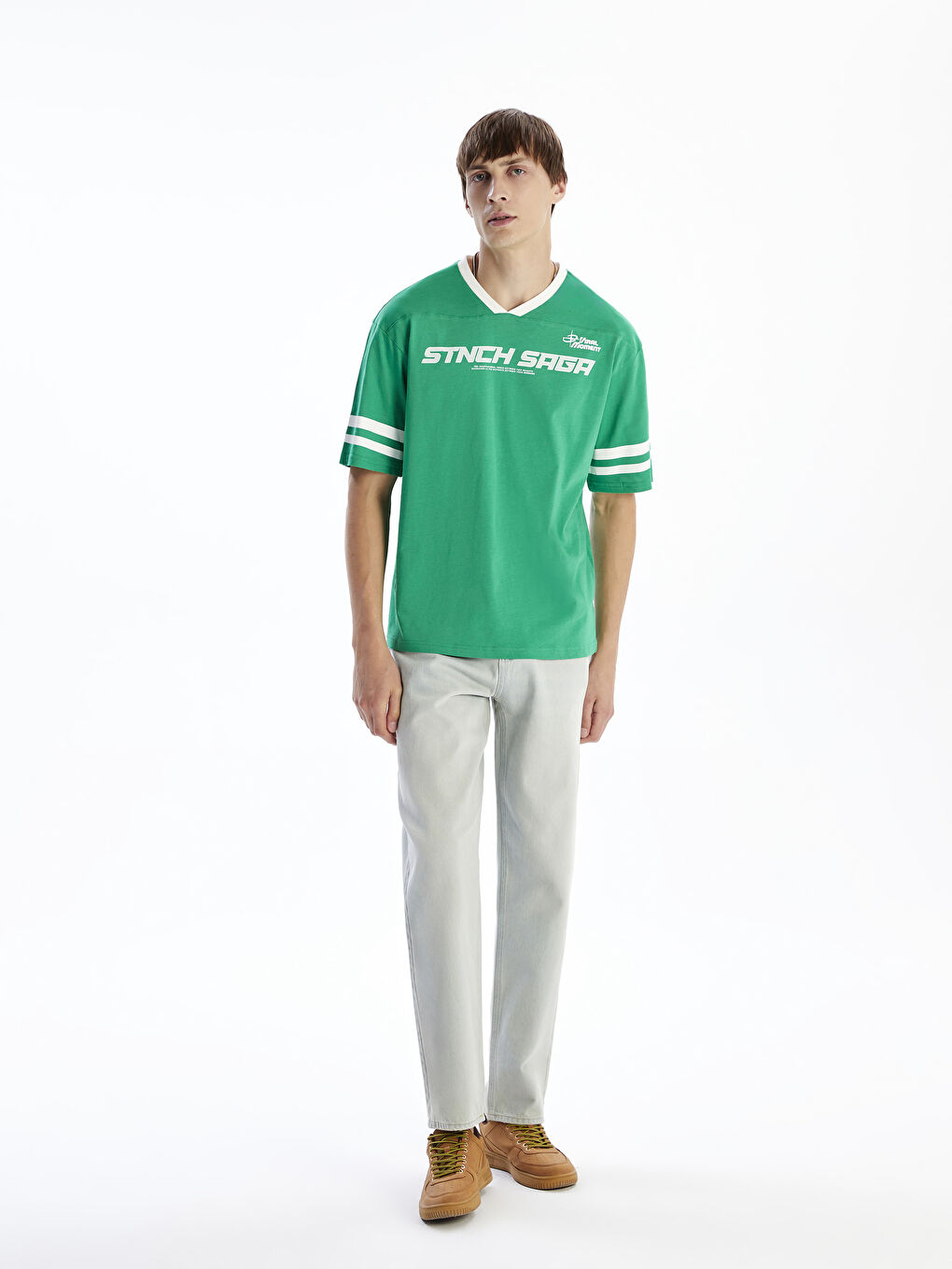XSIDE V Neck Printed Jersey Men's T-Shirt -S5RI59Z8-GQ5