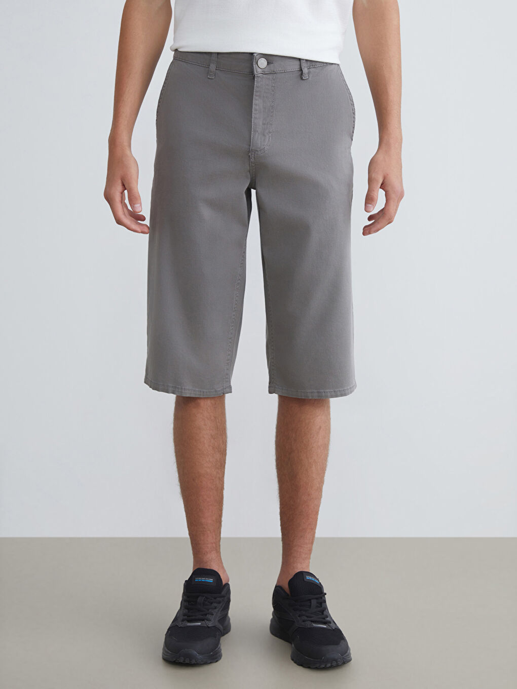 Haki Standart Kalıp Erkek Jean Şort-1