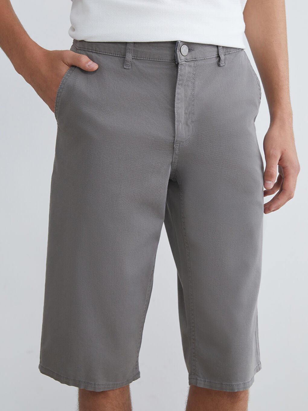 Haki Standart Kalıp Erkek Jean Şort-2