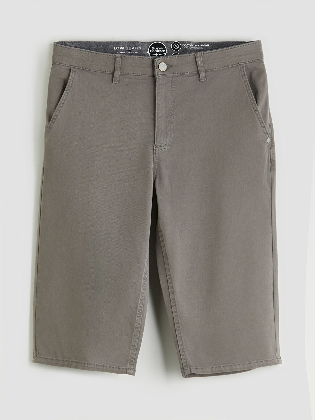 Haki Standart Kalıp Erkek Jean Şort-4