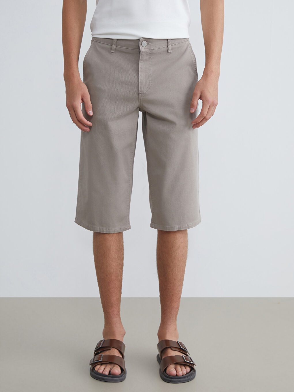 Bej Standart Kalıp Erkek Jean Şort-1