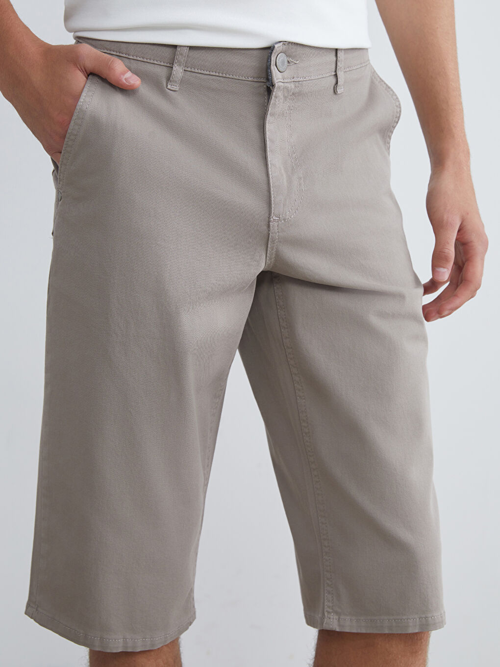 Bej Standart Kalıp Erkek Jean Şort-2