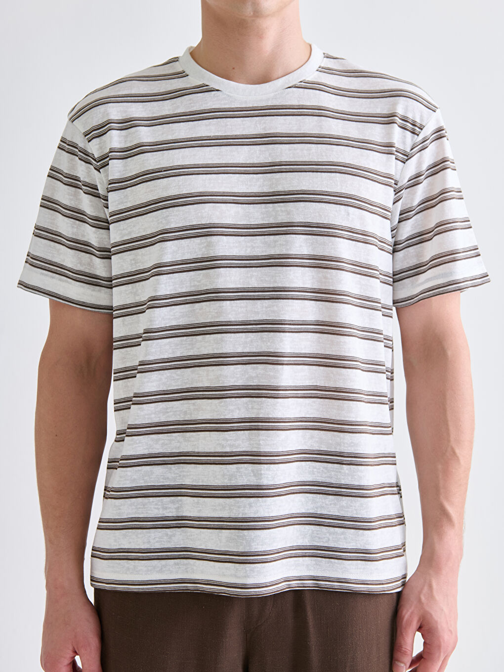 Kahverengi Bisiklet Yaka Çizgili Penye Erkek Tişört-2