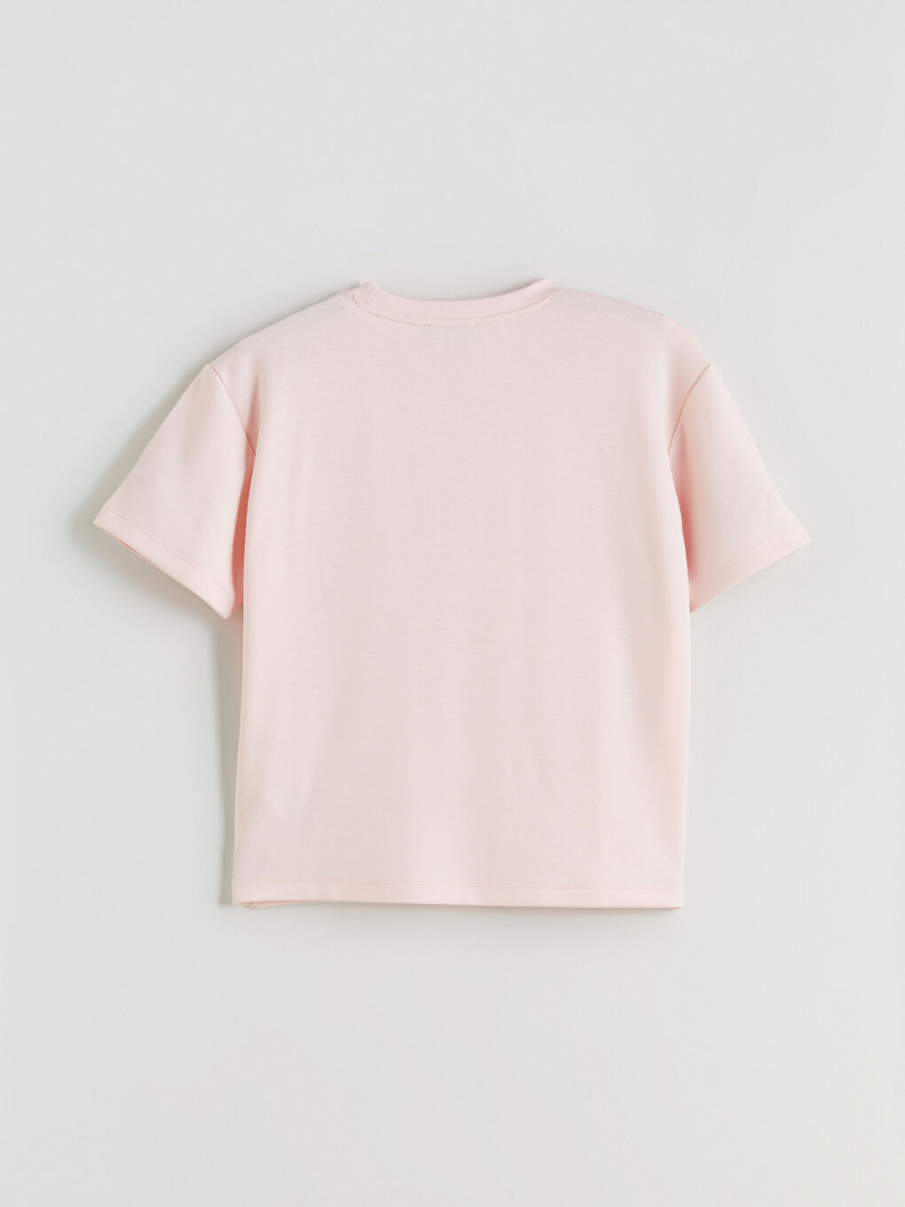 Pembe Bisiklet Yaka Gül İşlemeli Kadın Tişört-5